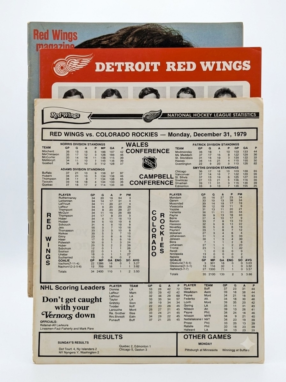 New Years 1979 Detroit Red Wings vs Colorado Rockies Full Program & Game Inserts